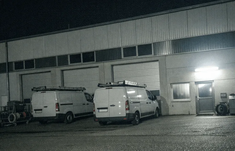 Beleuchteter Gartenweg mit modernen Außenleuchten in der Nacht