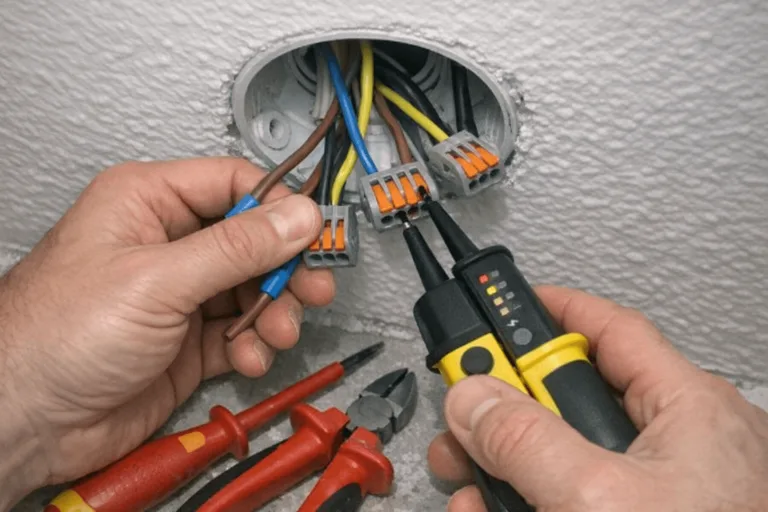 Aderverbinder und Spannungsprüfer bei einer sicheren Elektroverkabelung