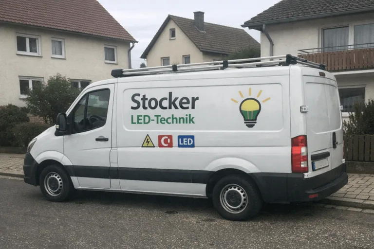 Firmenlogo von Stocker LED-Technik auf einem Servicefahrzeug